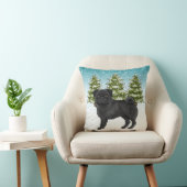 黒いパグかわいい漫画の犬の雪の冬の森 クッション (椅子)