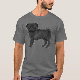 黒いパグのイラスト かわいいキャラクターデザイン Tシャツ
