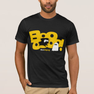 黒いパグのブーイング! 暗いTシャツ Tシャツ