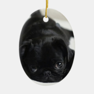 黒いパグの子犬 セラミックオーナメント