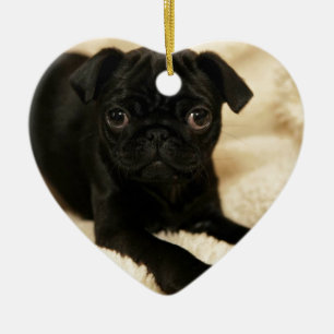 黒いパグの子犬 セラミックオーナメント