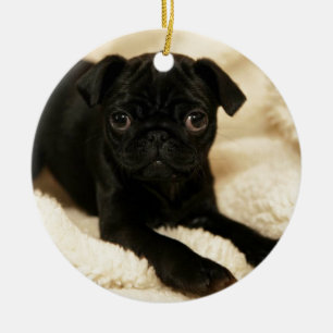 黒いパグの子犬 セラミックオーナメント