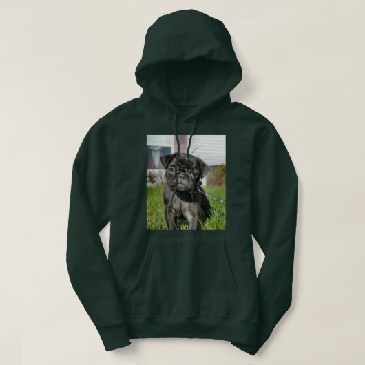 黒いパグの子犬Tシャツ パーカ (デザイン正面)