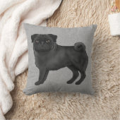 黒いパグの犬のかわいいキャラクターイラスト グレー クッション (ブランケット)