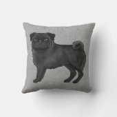 黒いパグの犬のかわいいキャラクターイラスト グレー クッション (裏面)