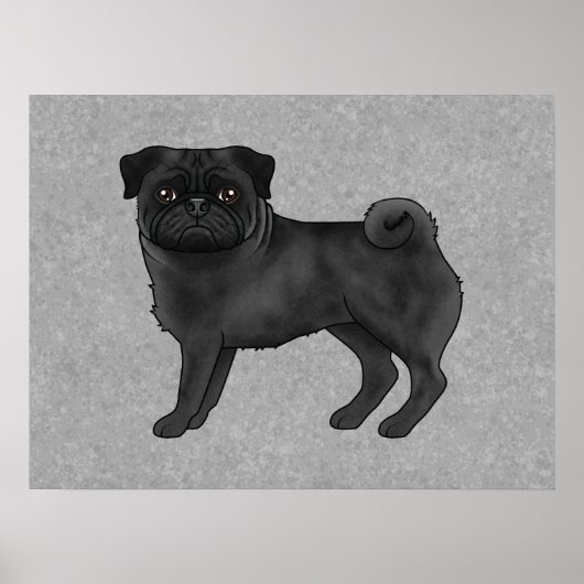 黒いパグの犬のかわいいキャラクターイラスト ポスター (正面)