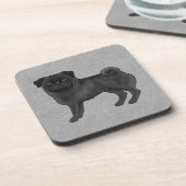 黒いパグの犬の可愛いキャラクター 犬 グレー背景 コースター (左側)