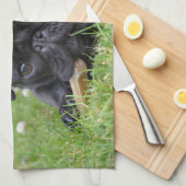 黒いパグの置くこと キッチンタオル (四つ折り)