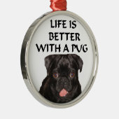 黒いパグを持つオーナメント メタルオーナメント (右)
