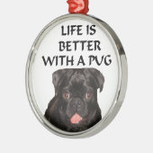 黒いパグを持つオーナメント メタルオーナメント (左)