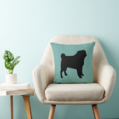 黒いパグシルエット | ドッグラバーティール（緑がかった色） クッション (椅子)