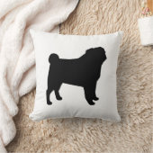 黒いパグシルエット | 犬の恋人の白黒 クッション (ブランケット)