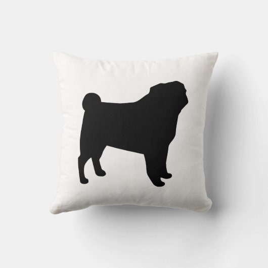 黒いパグシルエット | 犬の恋人の白黒 クッション (裏面)
