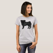 黒いパグモップスドッグはかわいい漫画を育てるイラストレーション Tシャツ (正面フル)