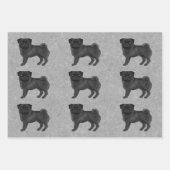 黒いパグモップスドッグはグレーのデザインパターン ラッピングペーパーシート (正面2)