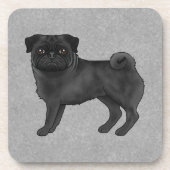 黒いパグ犬かわいい灰色の漫画の犬の動物 コースター (正面)