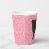 黒いパグ犬の漫画のモップ愛ハートパターンピンク 紙コップ (右)