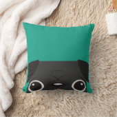 黒いパグ-ティール（緑がかった色）の枕 クッション (ブランケット)