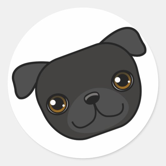 黒いパグ ラウンドシール (正面)