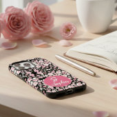黒いパタスタイリッシューンにピンクの花名前をカスタムする Case-Mate iPhoneケース