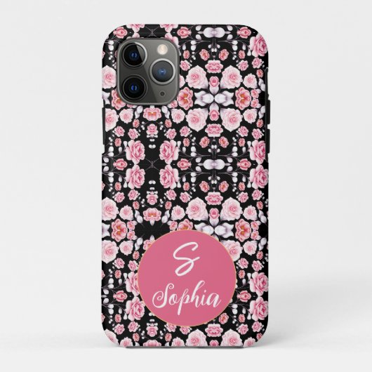 黒いパタスタイリッシューンにピンクの花名前をカスタムする Case-Mate iPhoneケース (裏面)