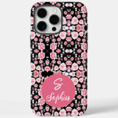 黒いパタスタイリッシューンにピンクの花名前をカスタムする Case-Mate iPhoneケース (裏面)