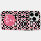 黒いパタスタイリッシューンにピンクの花名前をカスタムする Case-Mate iPhoneケース (裏面 (横))