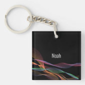 黒いパターンのジオメトリック波の名前 キーホルダー (正面)