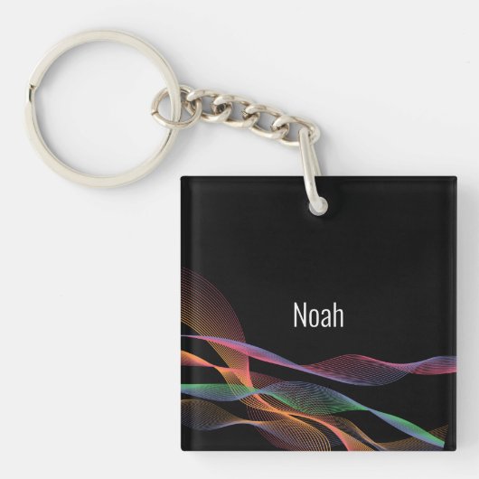 黒いパターンのジオメトリック波の名前 キーホルダー (正面)
