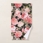 黒いパターンのピンクのビクトリアンなバラ バスタオルセット (ハンドタオル)