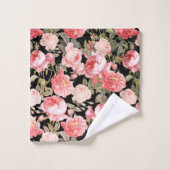 黒いパターンのピンクのビクトリアンなバラ バスタオルセット (ウォッシュタオル)