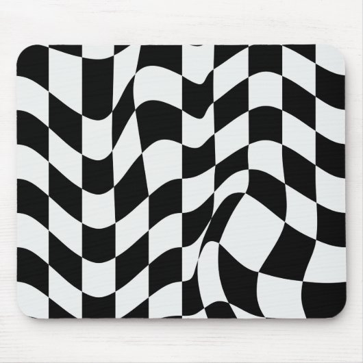 黒いパターンの上に波状の白モダンい マウスパッド (正面)