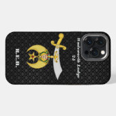 黒いパターンの縮れモノグラムの記号 iPhoneケース (裏面横)