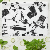 黒いパターンカクテルのバー キッチンタオル (折り畳み)