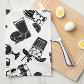 黒いパターンカクテルのバー キッチンタオル (四つ折り)