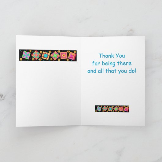 黒いパッチワークキルトブロックアートありがとう サンキューカード (内部)