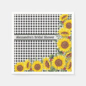 黒いパーソナライズされたギンガム&サンフラワーナプキンス スタンダードカクテルナプキン (正面)