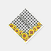 黒いパーソナライズされたギンガム&サンフラワーナプキンス スタンダードカクテルナプキン (角)