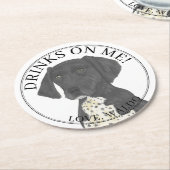 黒いパーソナライズされたドイツ語ポインタ ラウンドペーパーコースター (アングル)