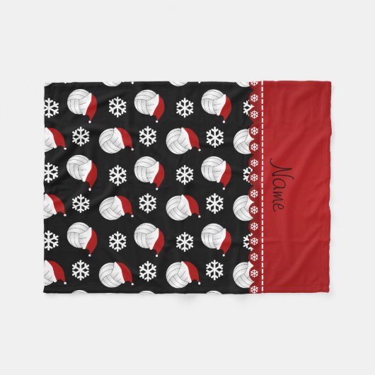 黒いパーソナライズされたバレーボールのサンタハットの名前 フリースブランケット (正面(横))