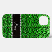 黒いパーソナライズされたライムグリーンのグリッター渦巻き Case-Mate iPhoneケース (裏面 (横))