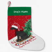 黒いパーソナライズされたラボのクリスマスが赤く切れる スモールクリスマスストッキング (正面)