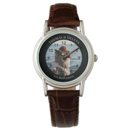 黒いパーソナライズされた円(上の下の文字) 腕時計