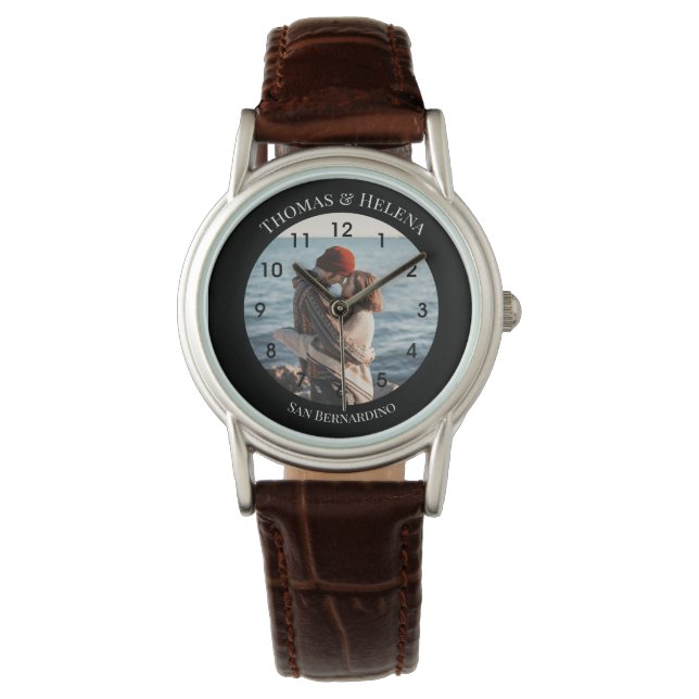 黒いパーソナライズされた円(上の下の文字) 腕時計 (正面)