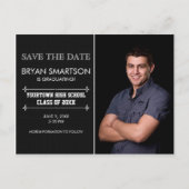 黒いパーソナライズされた写真の卒業式の日付を保存 ポストカード (正面)