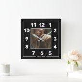 黒いパーソナライズされた写真の四角い壁掛け時計 スクエア壁時計 (ホーム)