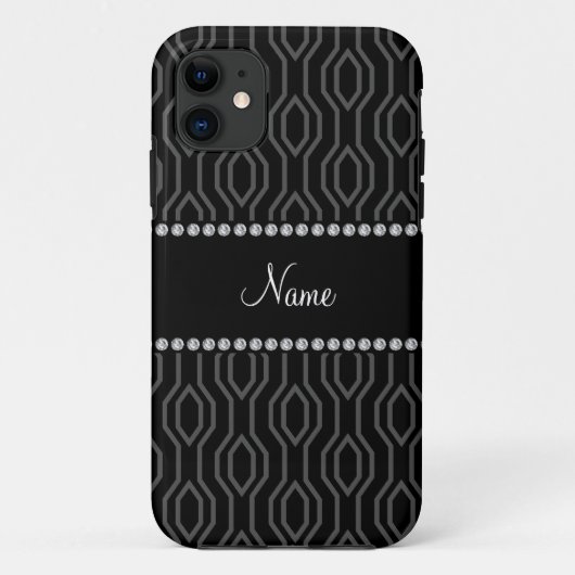 黒いパーソナライズされた幾何学的ダイヤモンドのパターン名 Case-Mate iPhoneケース (裏面)