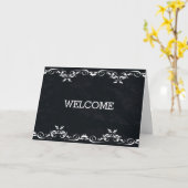 黒いパーソナライズされた旋回ボーダーウェルカム カード (黄色い花)