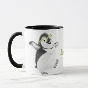 黒いパーソナライズされた柄のペンギンマグ マグカップ