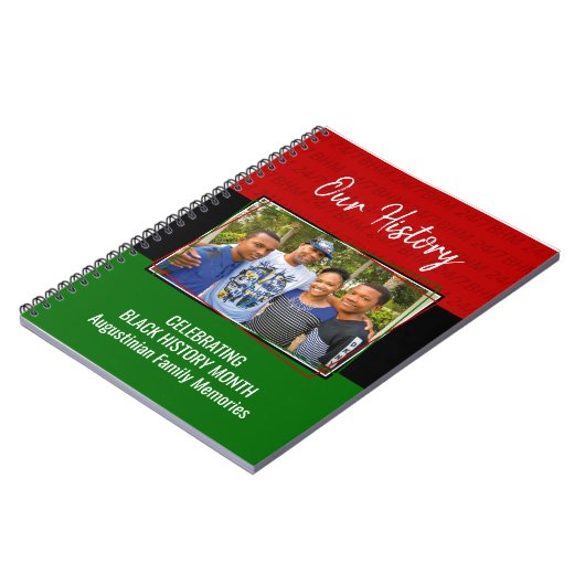 黒いパーソナライズされた歴史月家族の写真 ノートブック (左側)